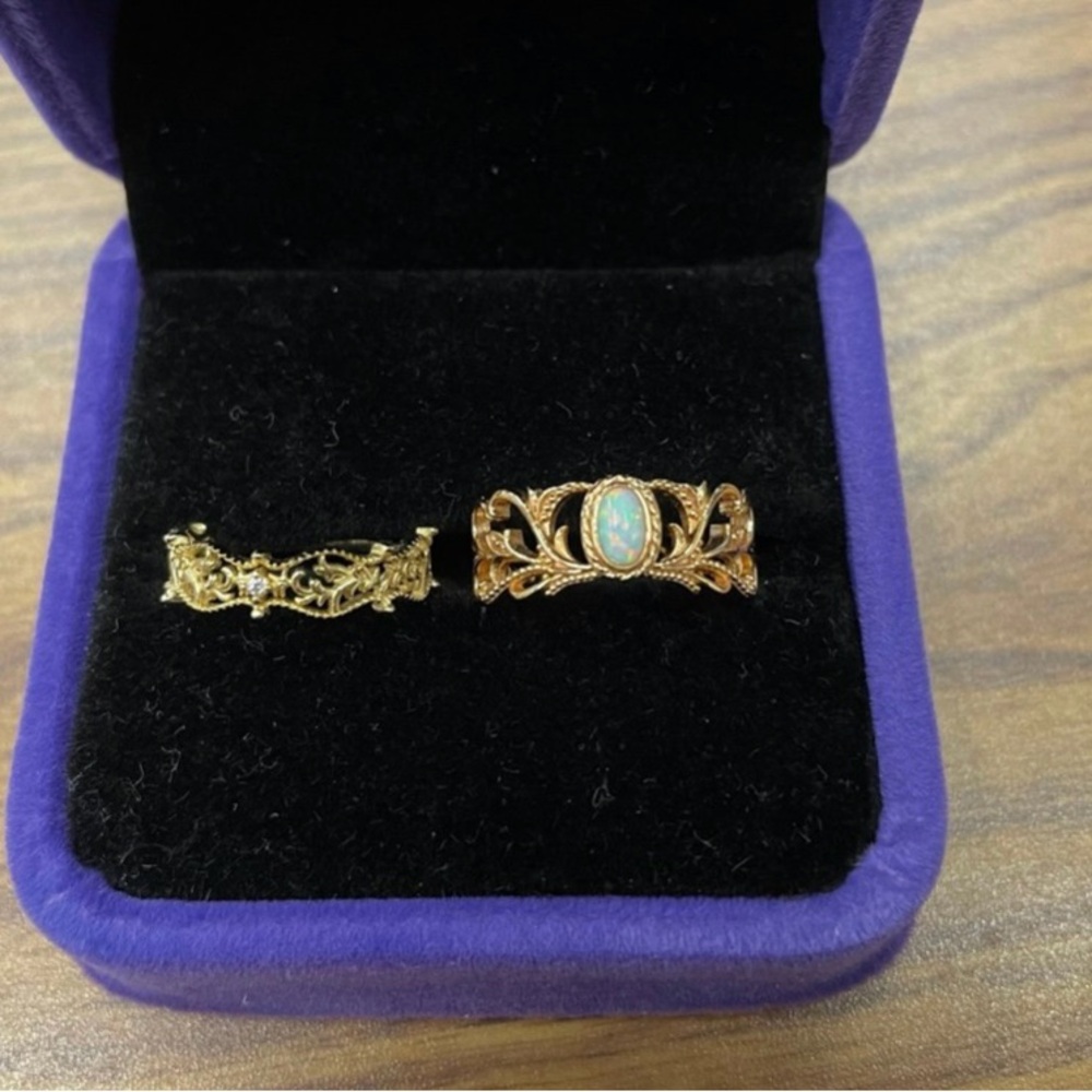 Gold planted Women's Ring Set filigree vine pattern